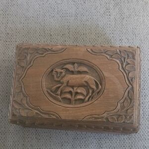 Hand Carved Puzzle Wooden Jewelry Box with Lion Design Bought In Iraq